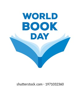 World Book Day Poster with simple book icon vector. Open book blue silhouette icon vector. Celebration of books and reading. Important day
