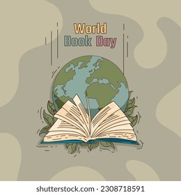 World book day poster vector in pastel colors