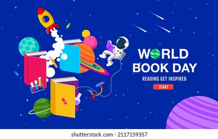 World book day, reading Imagination
, back to school, template banner, concept vector illustration