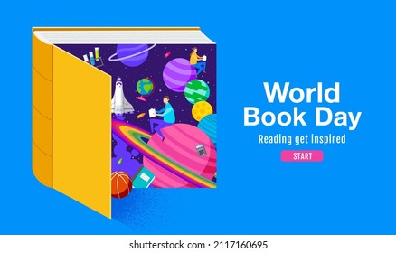 World book day, reading Imagination
, back to school, template banner, concept vector illustration
