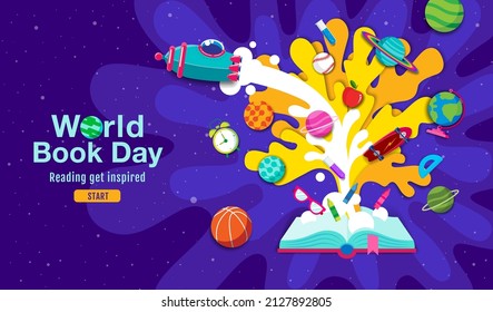 World Book Day, Reading Imagination
, Back To School, Template Banner, Concept Vector Illustration