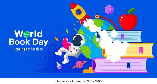 World book day, reading Imagination
, back to school, template banner, concept vector illustration