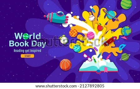 World book day, reading Imagination
, back to school, template banner, concept vector illustration