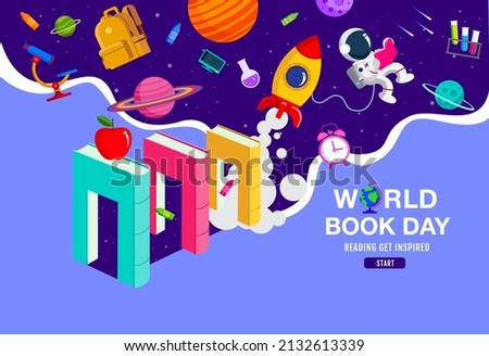World book day, reading Imagination
, back to school, template banner, concept vector illustration
