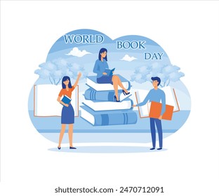 World book day. Reading a picture book on World Book Day. flat vector modern illustration 