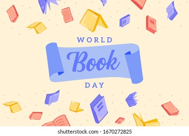 World Book Day Sale Vector Background Illustration Flat Style with Confetti with Cool Colors