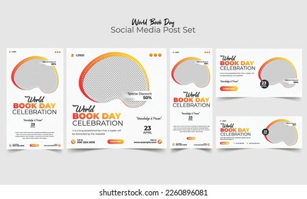 World book day social media posts collection, World Book Day Stories Template Flat Design Education Illustration Editable, book fair, Book sale social media post