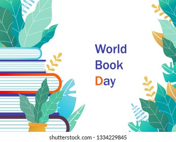 Día Mundial del Libro. Un montón de libros con hojas. Antecedentes con libros. 