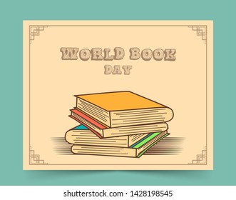 World book day with stack of books