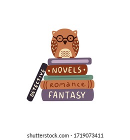 World book day. A stack of books with an owl on it. Flat vector illustration on a white background. 