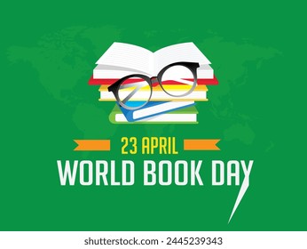 World book day. Stack of colourful books with open book on teal background. Education vector illustration.