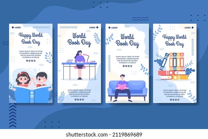 World Book Day Stories Template Flat Design Education Illustration Editable of Square Background Suitable for Social Media or Web Internet Ads