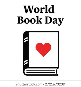 Texto do Dia Mundial do Livro acima de um livro fechado com um amor de coração vermelho