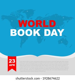 Texto del Día Mundial del Libro sobre el fondo del mapa de la tierra azul. Cartel con lugar para texto, espacio de copia 
