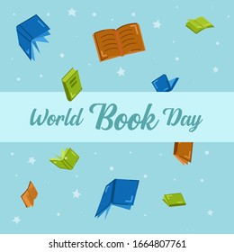 World Book Day Vector Background Illustration Flat Style with Confetti 