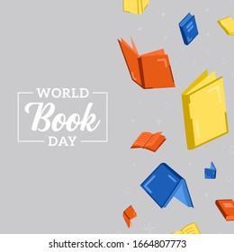 Diseño plano con confetán de iluminación de fondo del vector del Día Mundial del Libro 