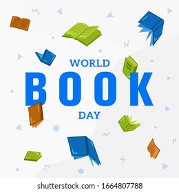 World Book Day Vector Background Illustration Flat Style with Confetti 