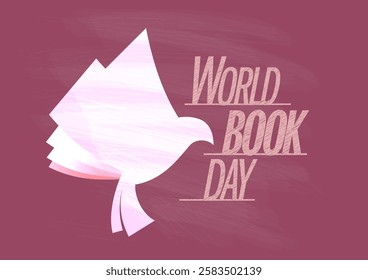 World book day vector banner or card template with book like a dove bird symbol