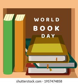 World Book Day Vector illustration, image bookshelves, and books
