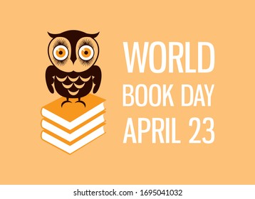 World Book Day with wise owl vector. Open book with cute owl vector. Owl with book icon. Book Day Poster, April 23. Important day