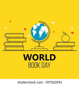 World Book Day Yellow Banner In Thin Line Style