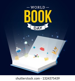 World book day, the world in your book concept vector illustration
