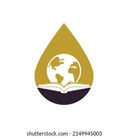 World book drop shape concept logo design vector. Education globe logo. Globe with book icon design.	