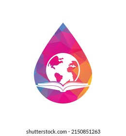 World book drop shape concept logo design vector. Education globe logo. Globe with book icon design.	