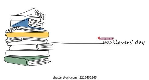 world book lovers day in november line art post card. Continuous line poster and banner design concept. Pile of books. Bibliophiles day. Colorful illustration of books. Readers heaven.Bring books back