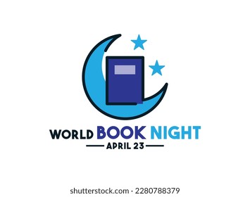 World Book Night. April 23. Crescent moon, book and stars. Line. Outline. Poster, banner, card, background. Eps 10.
