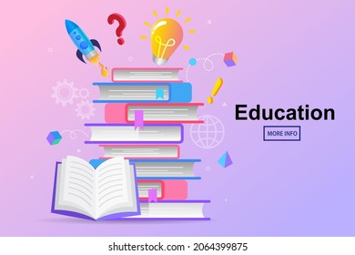 World book reading or literacy day banner. Book market or fair concept. Online reading. Back to school. Business education knowledge startup concept web vector illustration.