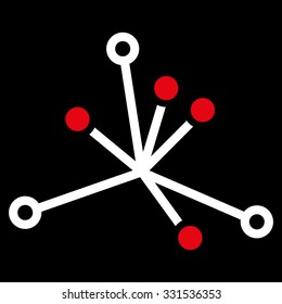World Boom vector icon. Style is flat bicolor red and white symbol, rounded angles, black background.