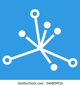 World Boom vector icon. Style is flat white symbol, rounded angles, blue background.