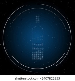 The the world in a bottle symbol filled with white dots. Pointillism style. Some dots is pink. Vector illustration on blue background with stars
