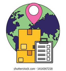 world boxes clipboard fast delivery business vector illustration