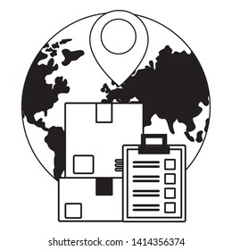 world boxes clipboard fast delivery business vector illustration