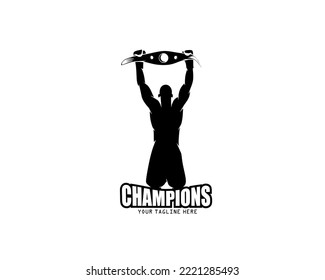 World boxing champion silhouette logo vector design