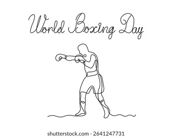 World Boxing Day. Abstract boxer is boxing, continuous single one line art hand drawing sketch, logo
