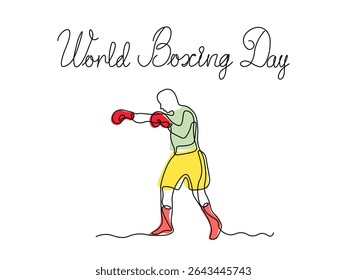 World Boxing Day. Abstract boxer is boxing, continuous single one line art hand drawing sketch, logo