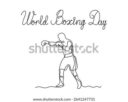 World Boxing Day. Abstract boxer is boxing, continuous single one line art hand drawing sketch, logo