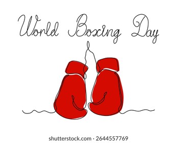 World Boxing Day. Abstract pair of boxing gloves, continuous single one line art hand drawing sketch, logo