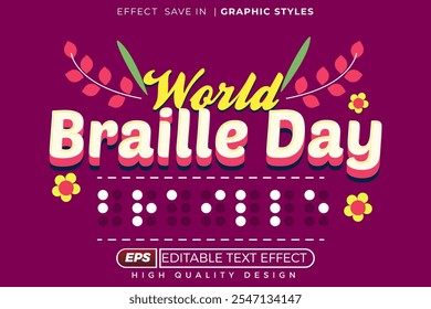 Efecto de texto 3D editable Día Mundial del Braille