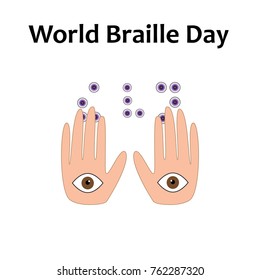 World Braille Day. 4 January. Font Braille. Eye and hand. Vector illustration