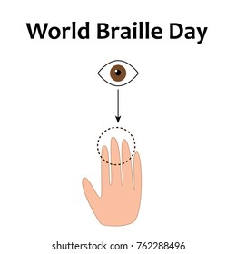 World Braille Day. 4 January. Font Braille. Eye and hand. Vector illustration
