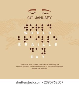 World Braille Day 4th January with braille alphabetic system illustration on isolated background