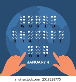 Día Mundial del Braille. Alfabeto braille para personas ciegas. 4 de enero. Concepto de Festiva.
