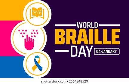 World Braille Day background banner or poster design template. observed every year in January. Holiday concept. Use to any Template, card, poster, placard, template.