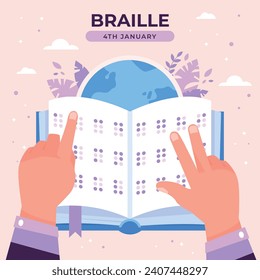 World Braille Day background. January 4. World Braille Day Celebration. Cartoon Vector illustration design Template for Poster, Banner, Post, Flyer, Card, Cover. Braille Alphabet.