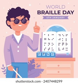 World Braille Day background. January 4. World Braille Day Celebration. Cartoon Vector illustration design Template for Poster, Banner, Post, Flyer, Card, Cover. Braille Alphabet.