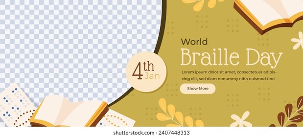World Braille Day background. January 4. World Braille Day Celebration. Cartoon Vector illustration design Template for Poster, Banner, Post, Flyer, Card, Cover. Braille Alphabet.